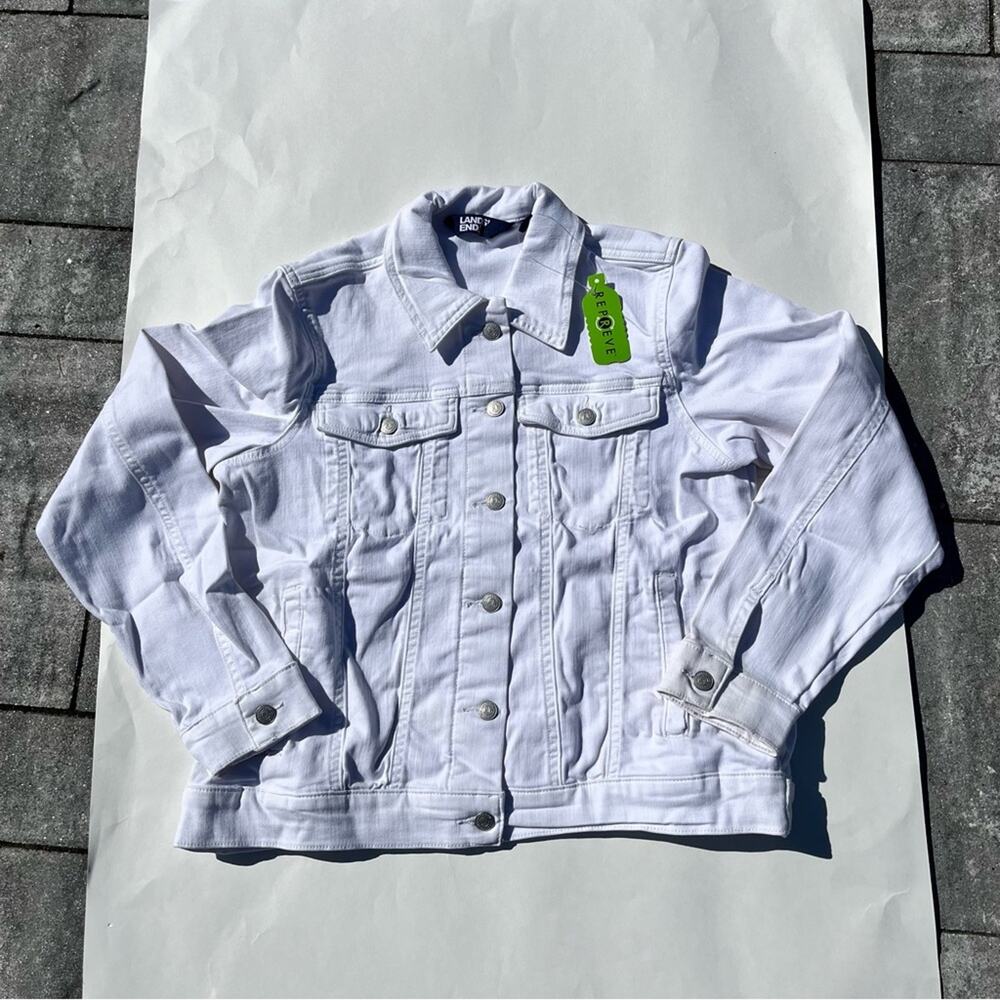 Lands’ End White Denim Jean Jacket Coastal Preppy Classic Women’s Medium NWT